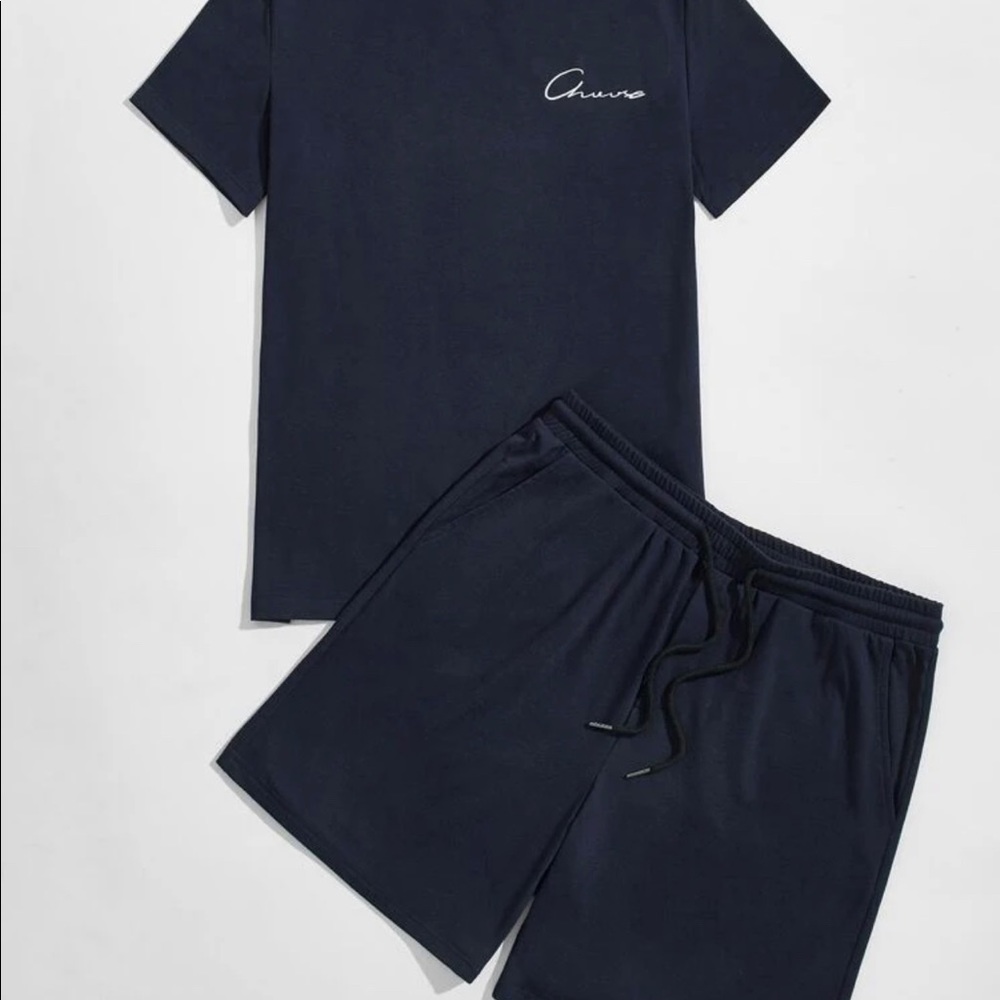Men letter Graphic Tee & Track Short Set